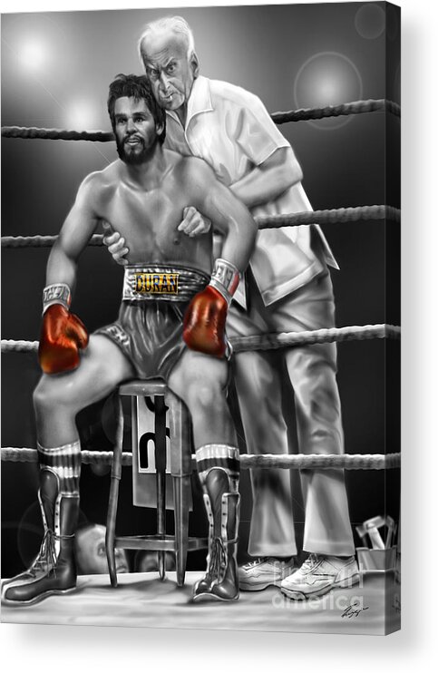 Roberto Duran Acrylic Print featuring the painting Roberto Red Gloves of Gray by Reggie Duffie
