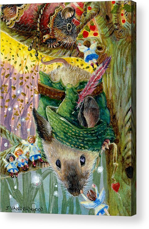 Mice Acrylic Print featuring the painting Robin Mouse and the Forest Fairies by Jacquelin L Westerman