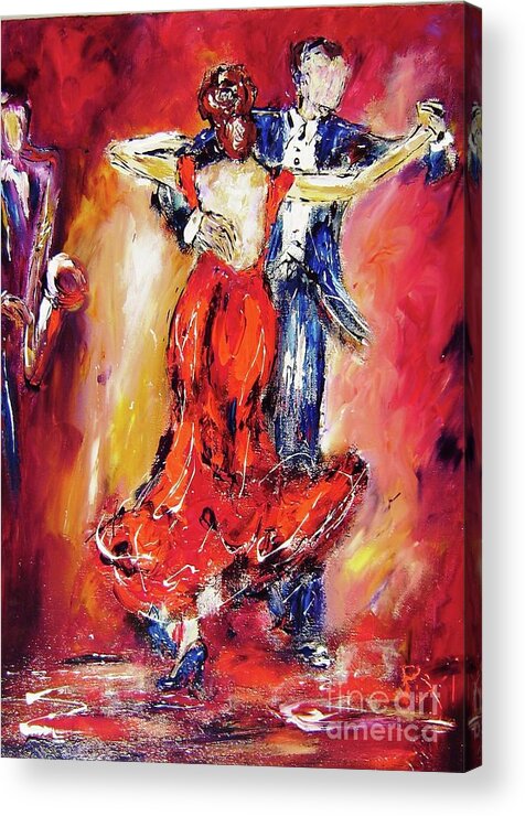 Dancing Acrylic Print featuring the painting Painting of romantic dancers by Mary Cahalan Lee - aka PIXI