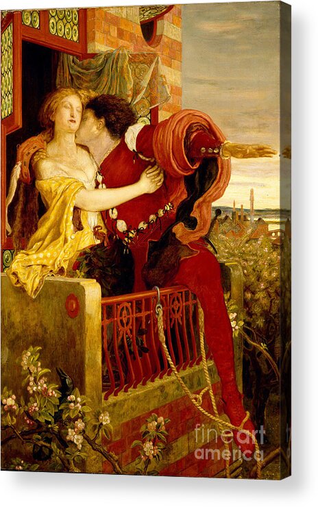 Ford Madox Brown Acrylic Print featuring the painting Romeo and Juliet parting on the balcony by MotionAge Designs