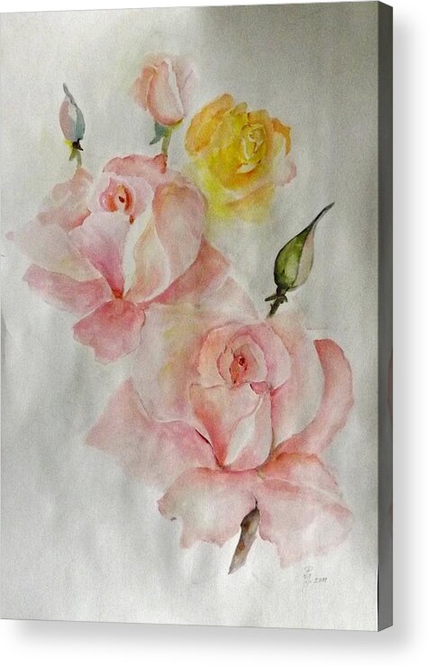 Flowers Acrylic Print featuring the painting Roses Scent by Hedwig Pen