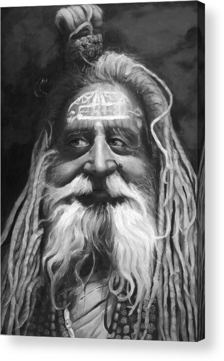 Sadhu Acrylic Print featuring the painting Sadhu by Portraits By NC