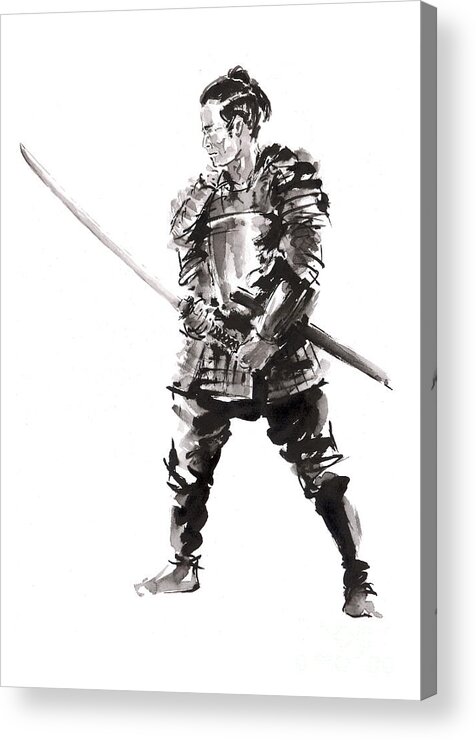 Samurai Armor Painting Acrylic Print featuring the painting Samurai armor painting, Samurai Sword Wallart, Samurai in Full Armor Costume, Samurai Armor Poster by Mariusz Szmerdt