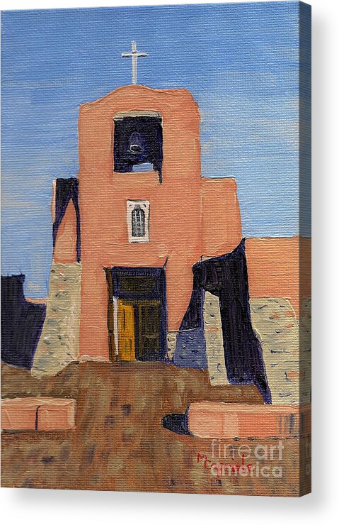 Landscape Acrylic Print featuring the painting San Miguel Mission in Santa Fe by Mary Capriole