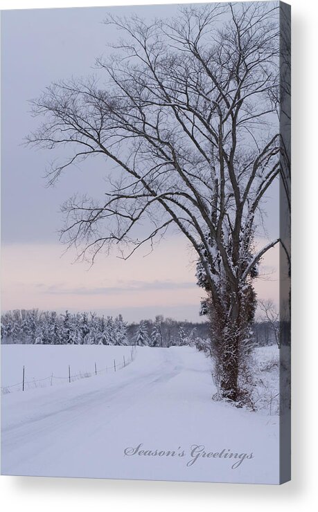 Season's Greetings Acrylic Print featuring the photograph Season's Greetings- Country Road by Holden The Moment