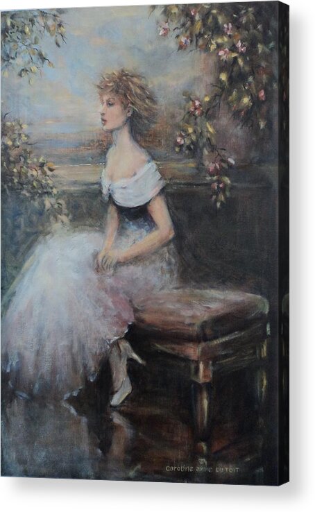 Lady Acrylic Print featuring the painting Seated Lady and Flowers by Caroline Anne Du Toit