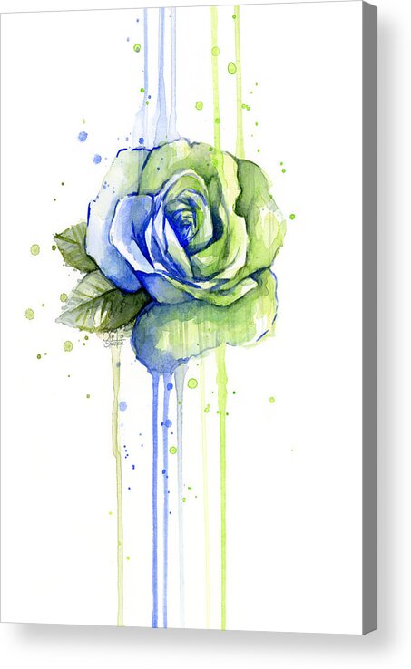 Watercolor Acrylic Print featuring the painting Seattle 12th Man Seahawks Watercolor Rose by Olga Shvartsur