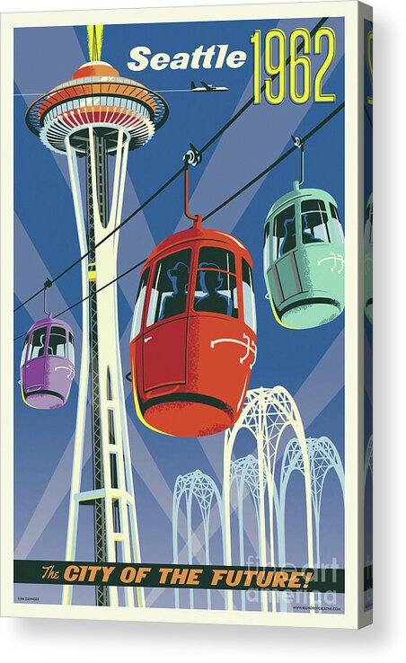 Vintage Acrylic Print featuring the digital art Seattle Poster- Space Needle Vintage Style by Jim Zahniser