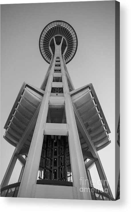 Seattle￿s Space Needle Acrylic Print featuring the photograph Seattle Space Needle in Black and White by Patrick Fennell