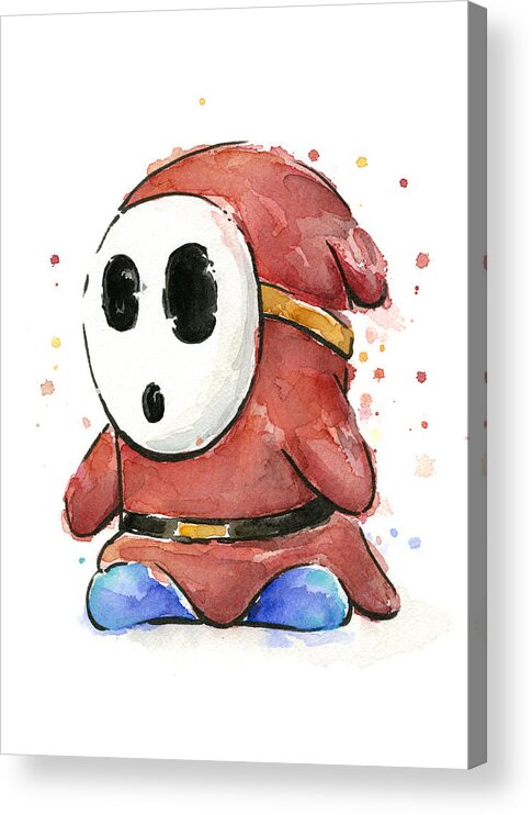 Nintendo Acrylic Print featuring the painting Shy Guy Watercolor by Olga Shvartsur
