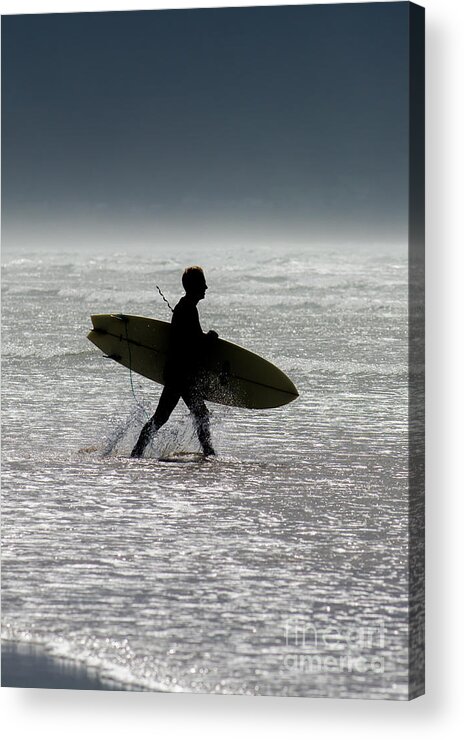 Surfing Acrylic Print featuring the photograph Silhouette Surfer at Beach by Andreas Berthold