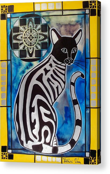 Cats Acrylic Print featuring the painting Silver Tabby with Mandala - Cat Art by Dora Hathazi Mendes by Dora Hathazi Mendes