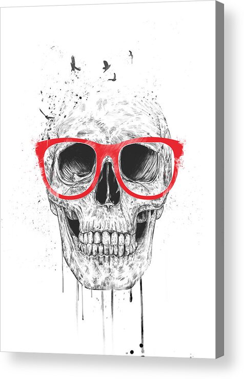 Skull Acrylic Print featuring the mixed media Skull with red glasses by Balazs Solti