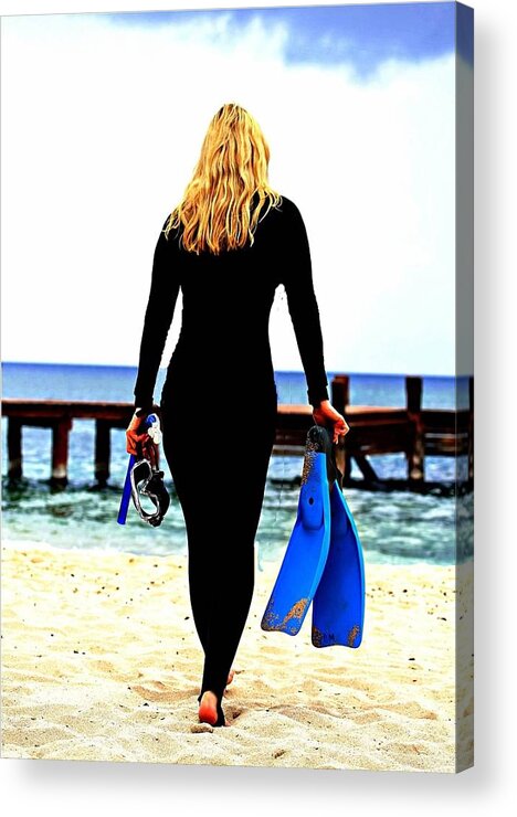 Beach Acrylic Print featuring the digital art Snorkeler Girl by Carrie OBrien Sibley