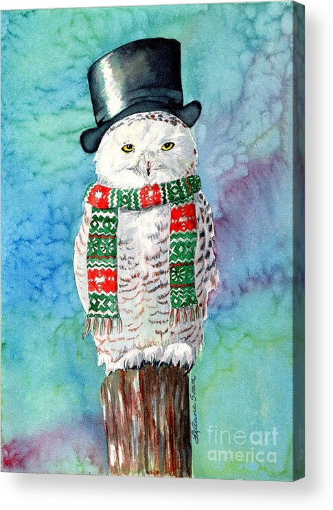 Owls Acrylic Print featuring the painting Snowman Owl by LeAnne Sowa