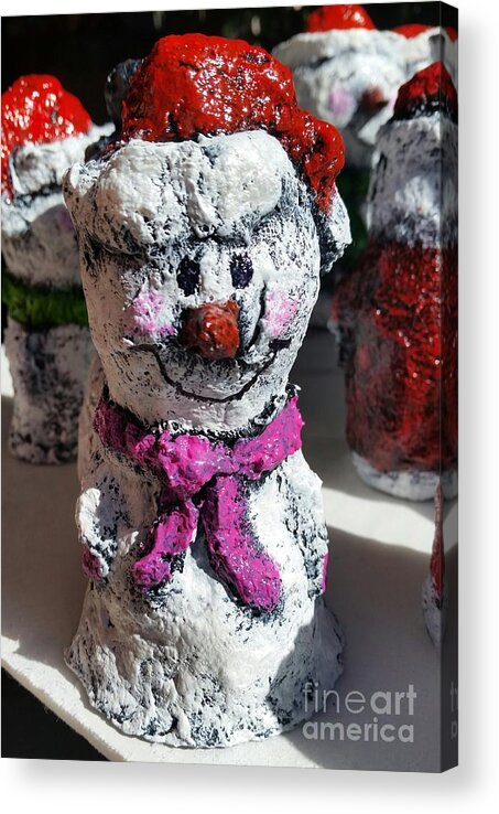 Sculpture Acrylic Print featuring the sculpture Snowman Pink by Vickie Scarlett-Fisher