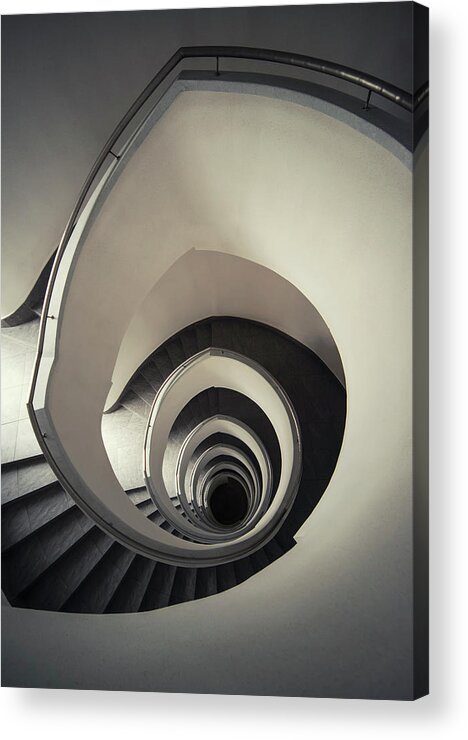 Spiral Staircase Acrylic Print featuring the photograph Spiral staircase in beige tones by Jaroslaw Blaminsky