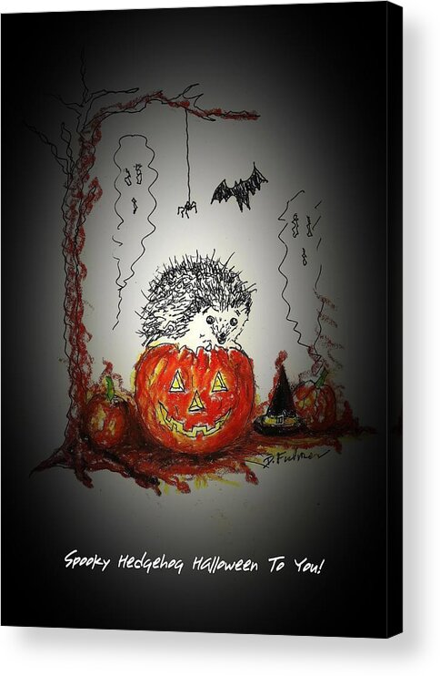 Hedgehog Acrylic Print featuring the mixed media Spooky Hedgehog Halloween by Denise F Fulmer