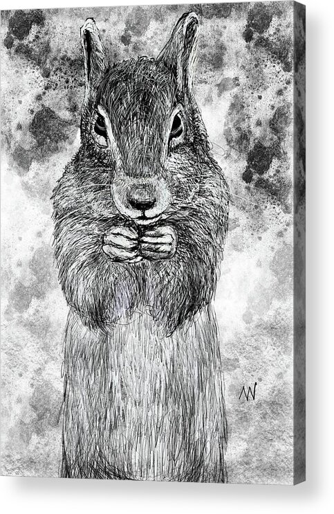 Squirrel Acrylic Print featuring the digital art Squirrel Snacking by AnneMarie Welsh