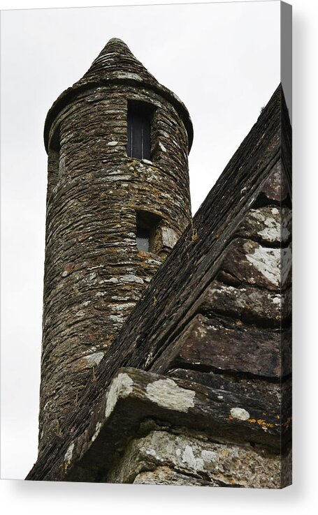 Glendalough Acrylic Print featuring the photograph St Kevins Chapel Tower Glendalough Monastary County Wicklow Ireland by Shawn O'Brien