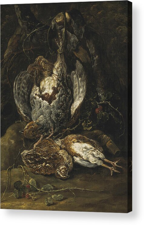 17th Century Art Acrylic Print featuring the painting Still Life with Quails and a Partridge by Jan Fyt