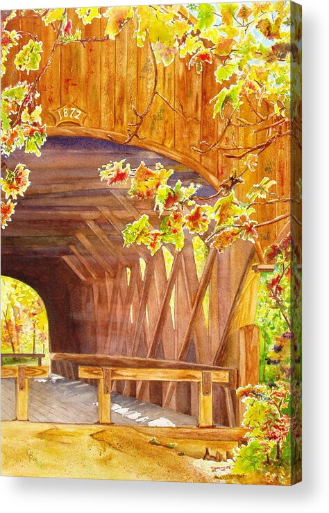 Covered Bridges Acrylic Print featuring the painting Sunday River Bridge by Karen Fleschler