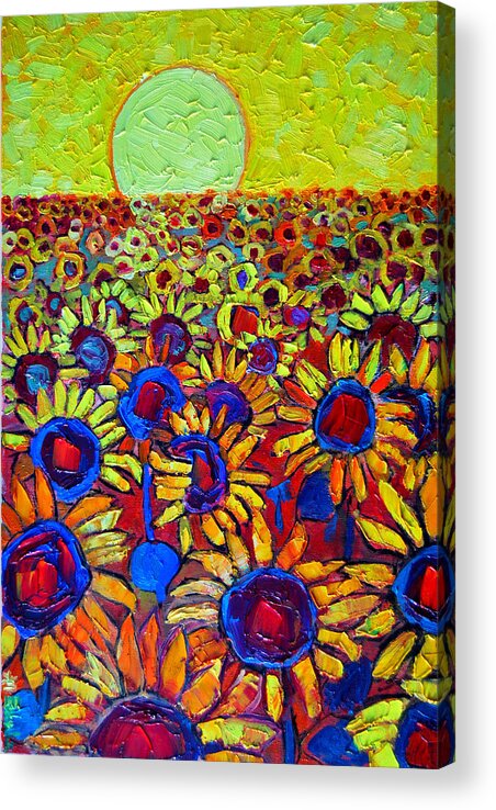 Sunflowers Acrylic Print featuring the painting Sunflowers Field At Sunrise by Ana Maria Edulescu