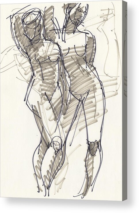 Figure Study Acrylic Print featuring the drawing Sylvia and Kath by Judith Kunzle