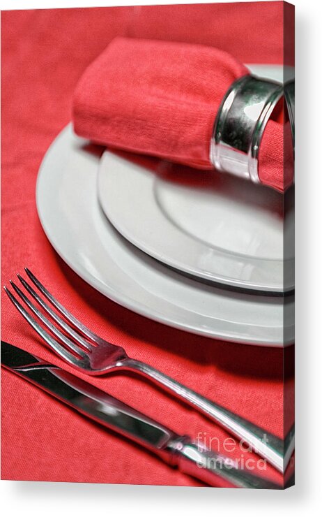 Bar Acrylic Print featuring the photograph Table setting in red by Patricia Hofmeester