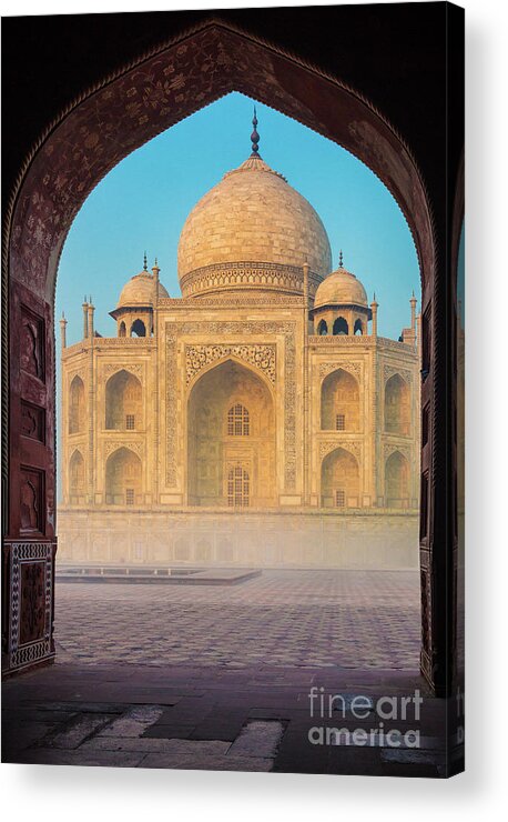 Agra Acrylic Print featuring the photograph Taj Mahal though an Arch by Inge Johnsson