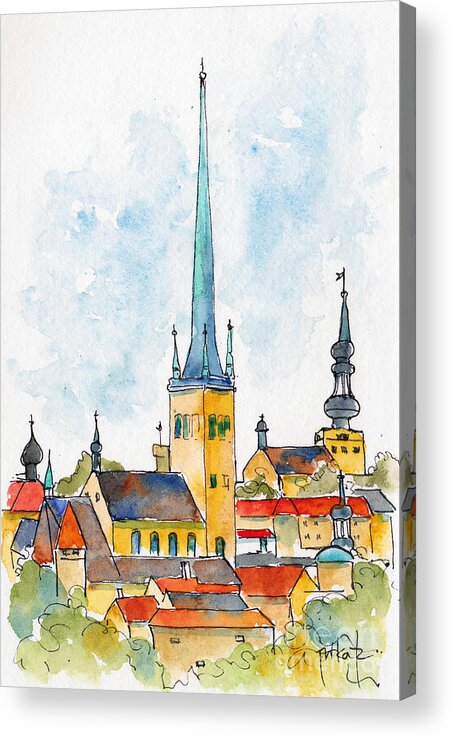 Impressionism Acrylic Print featuring the painting Tallinn Skyline by Pat Katz