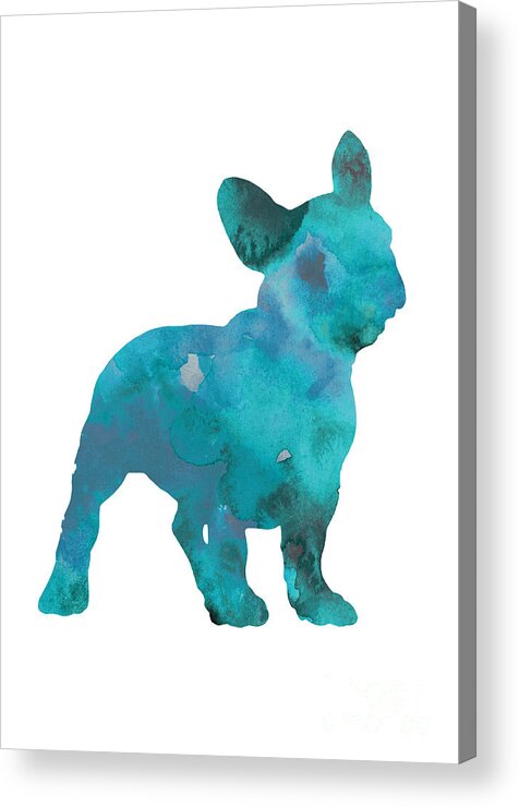Frenchie Acrylic Print featuring the painting Teal frenchie abstract painting by Joanna Szmerdt