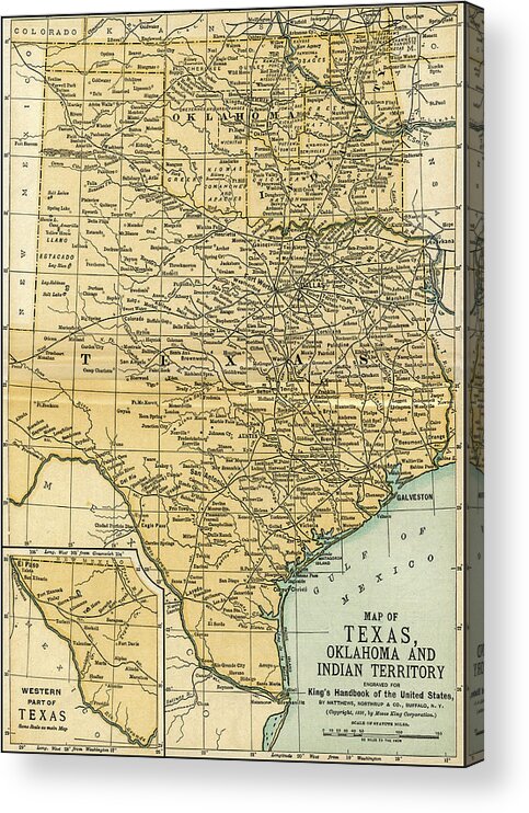 Map Acrylic Print featuring the photograph Texas Oklahoma Indian Territory Antique Map 1891 by Phil Cardamone
