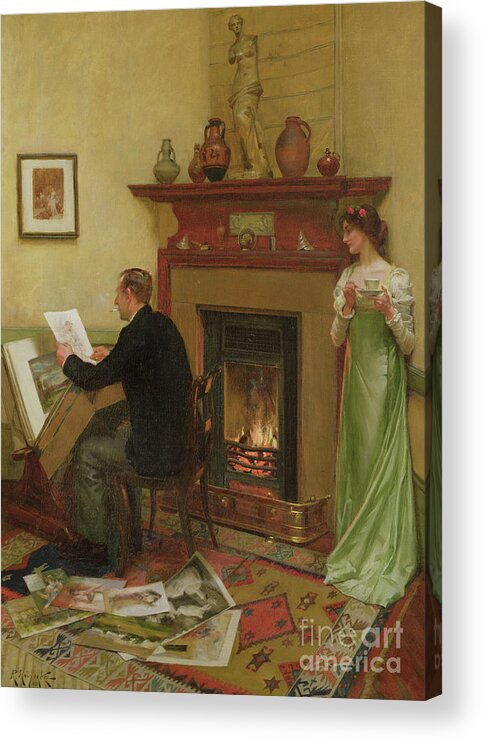 Hearth Acrylic Print featuring the painting The Connoisseur by Rowland Holyoake