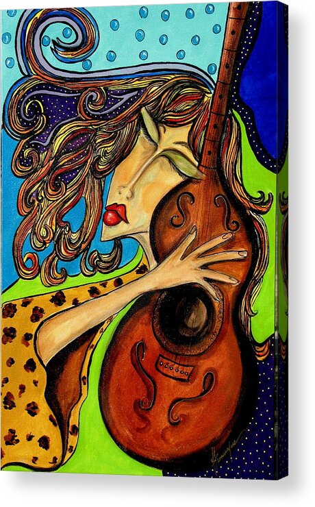 Music Acrylic Print featuring the painting The Guitarist by Yvonne Feavearyear