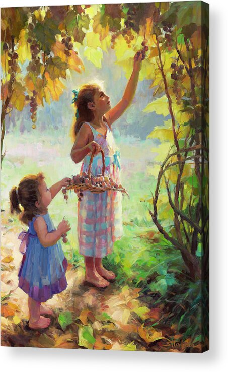 Vineyard Acrylic Print featuring the painting The Harvesters by Steve Henderson