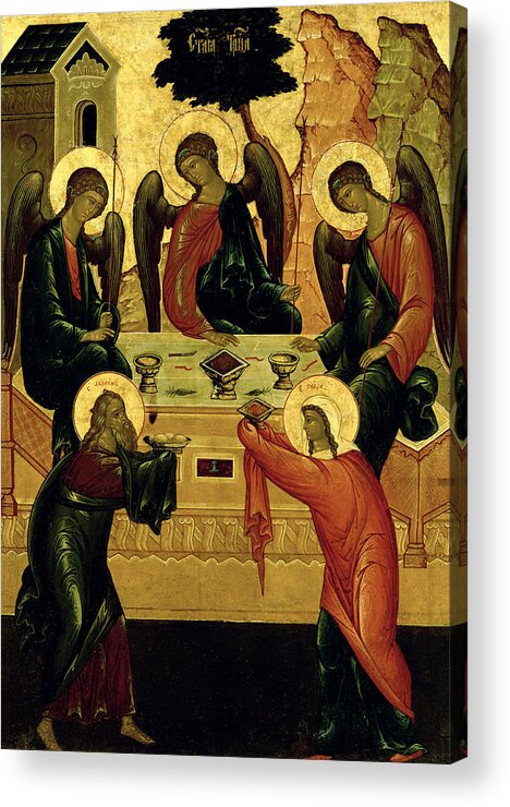 The Holy Trinity Acrylic Print featuring the painting The Holy Trinity by Novgorod School