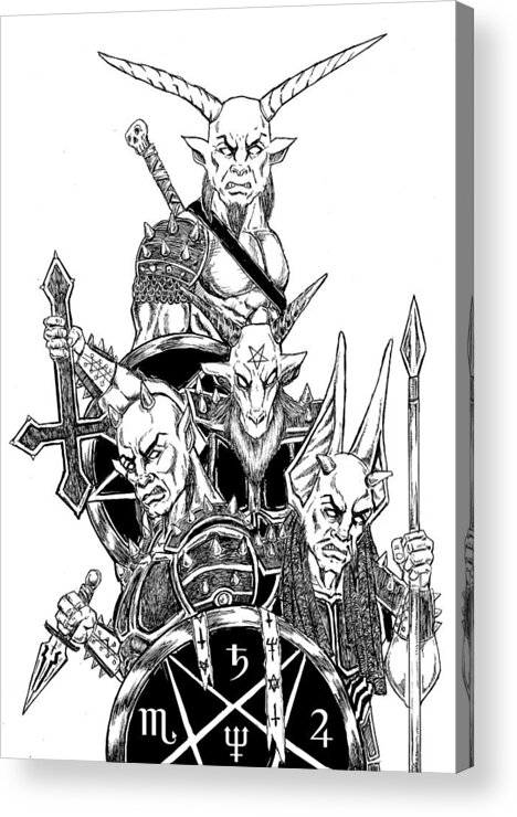 Baphomet Acrylic Print featuring the drawing The Infernal Army White Version by Alaric Barca