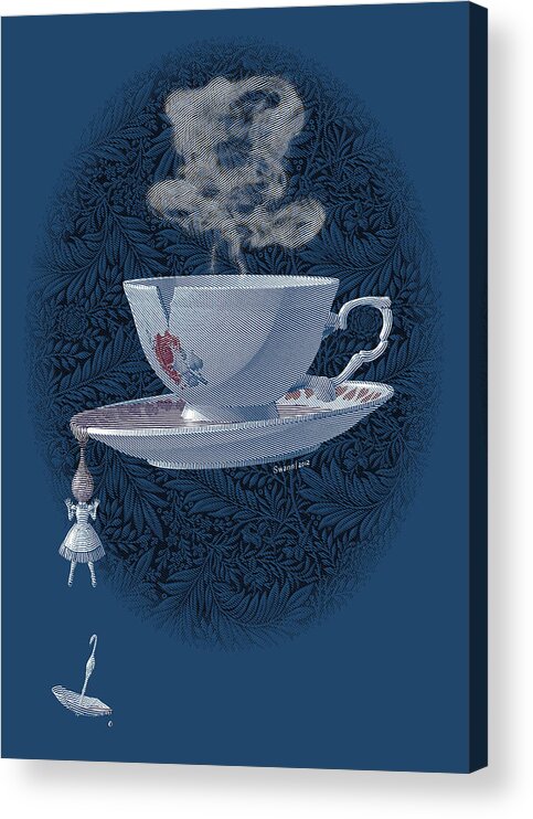 Mad Hatter Acrylic Print featuring the drawing The Mad Teacup - Royal by Swann Smith