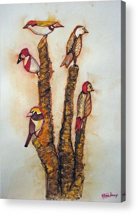 Birds Acrylic Print featuring the painting The Night Watchers by Patricia Arroyo