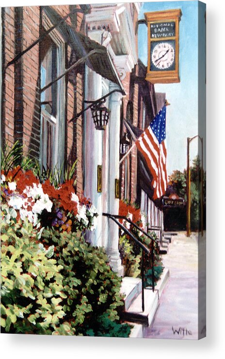 Historic Town Acrylic Print featuring the painting The Old Clock by Marie Witte