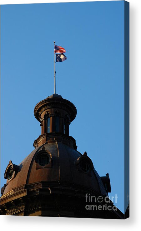 Capitol Acrylic Print featuring the photograph The State Flag of South Carolina in Columbia SC by Susanne Van Hulst