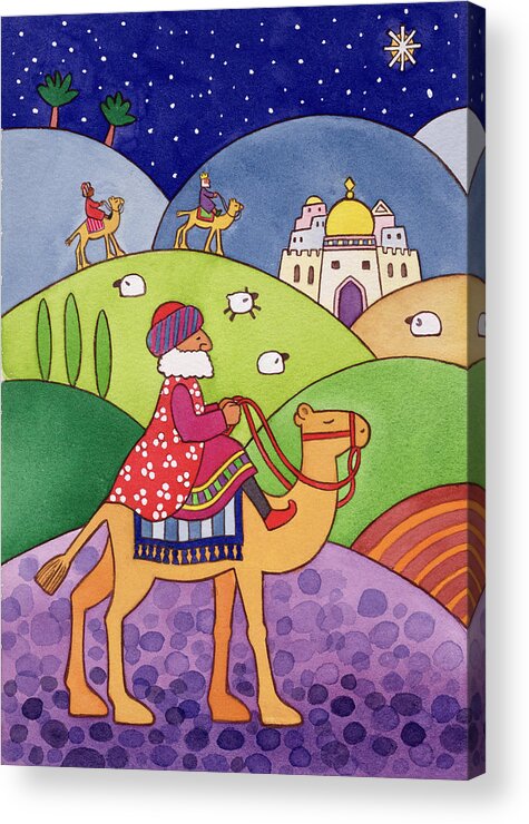 Camel; Sheep; Star; City Acrylic Print featuring the painting The Three Kings by Cathy Baxter