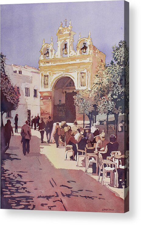 Torre Del Roloj Acrylic Print featuring the painting The Yellow Church by Jenny Armitage