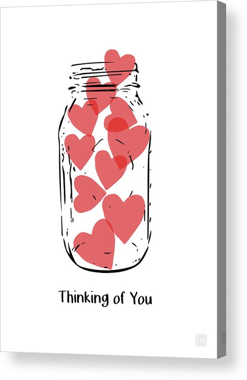 Hearts Acrylic Print featuring the mixed media Thinking Of You Jar of Hearts- Art by Linda Woods by Linda Woods
