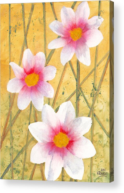 Flowers Acrylic Print featuring the painting Three White Flowers by Ken Powers