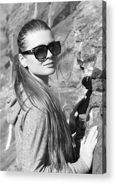Girl Acrylic Print featuring the photograph Through Sunglasses by Ramunas Bruzas