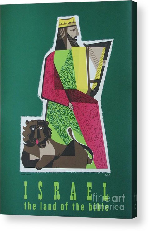King-david-israel-travel-poster-1956 Acrylic Print featuring the painting Travel Poster by MotionAge Designs