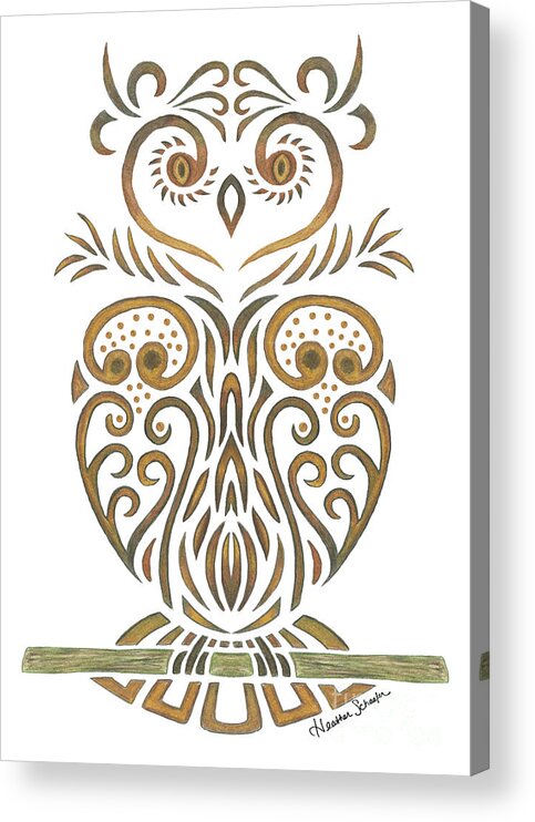 Tribal Acrylic Print featuring the drawing Tribal Owl by Heather Schaefer