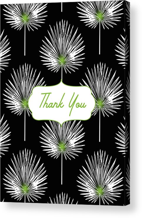 Thank You Acrylic Print featuring the mixed media Tropical Leaf Thank You Black- Art by Linda Woods by Linda Woods
